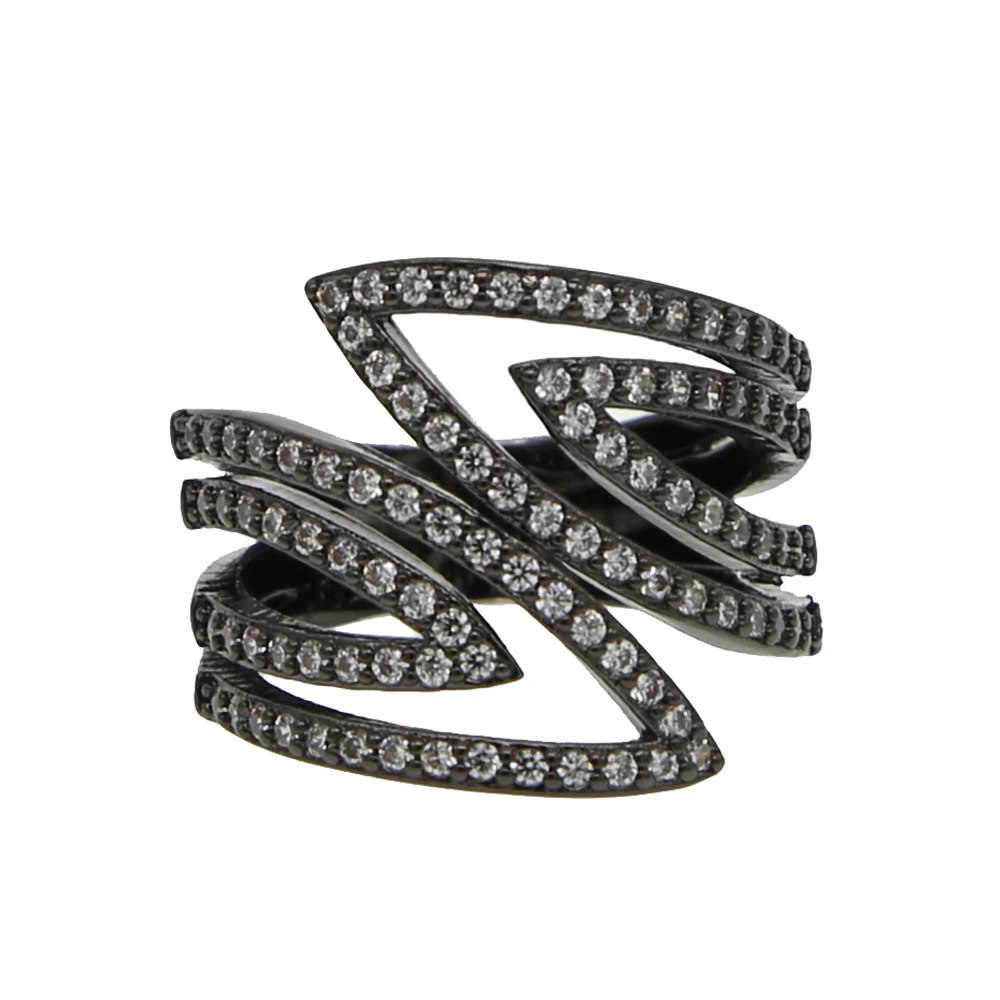 

black gold color white CZ cubic zirconia adjust open women finger ring fashion