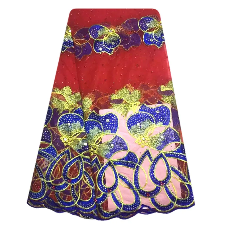 Hot Sale Top Class African Mesh Tulle Net Lace Fabric With Stones And Beads For Party Dress SJN1-33 | Дом и сад