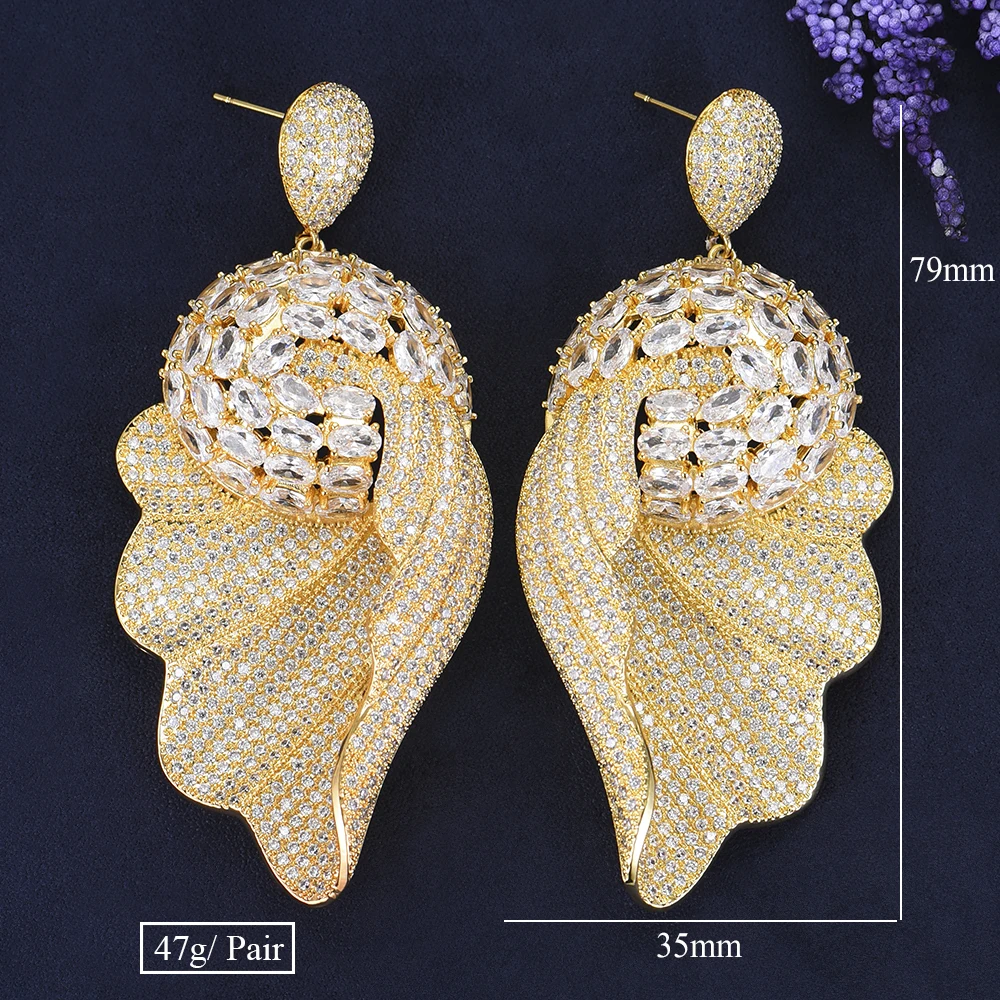 Роскошный вымощенный Полный AAA CZ изысканный кулон большие серьги-подвески букле