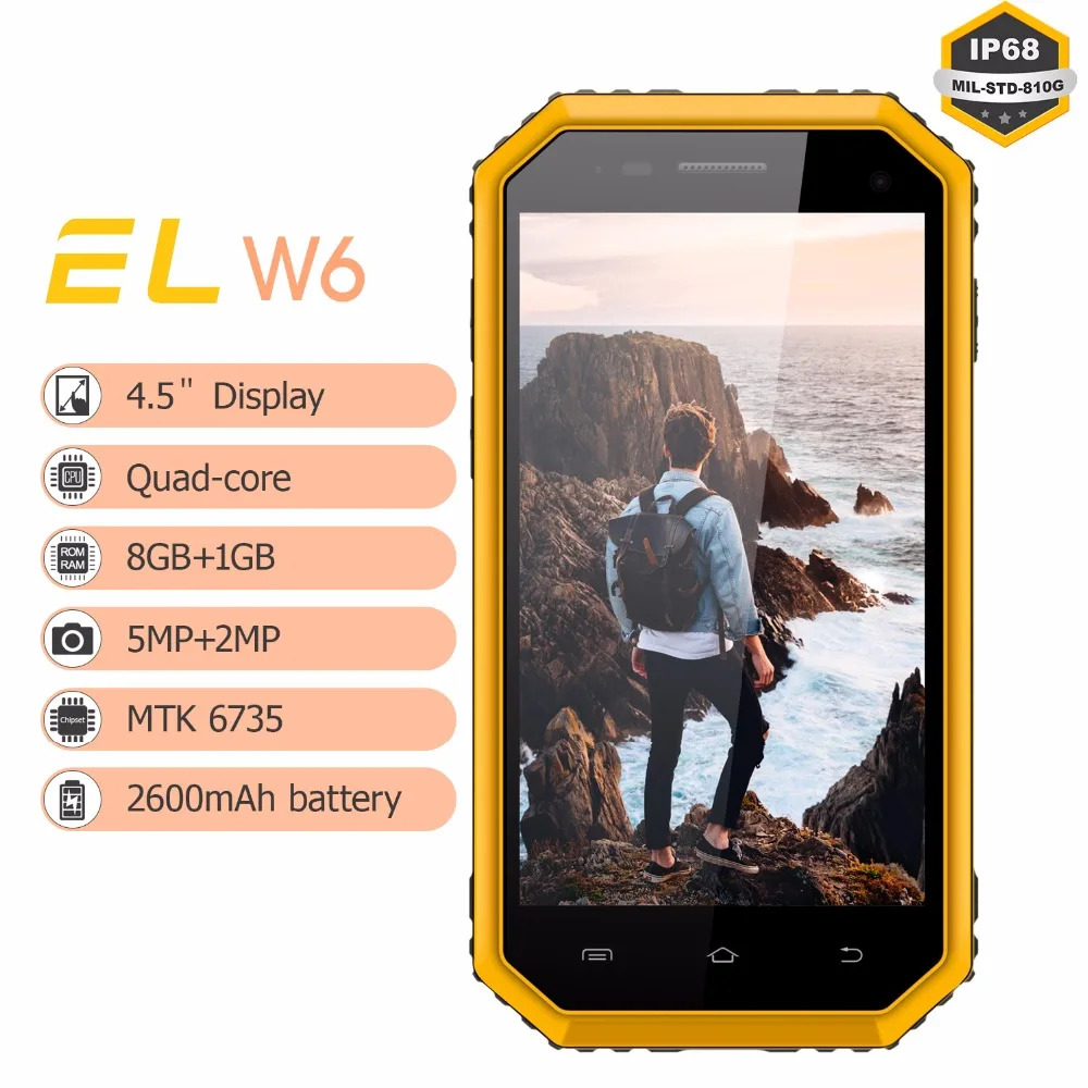 E &amp L W6 водонепроницаемый прочный смартфон Android 6 0 4 5 дюймов MTK6735 четырехъядерный 1
