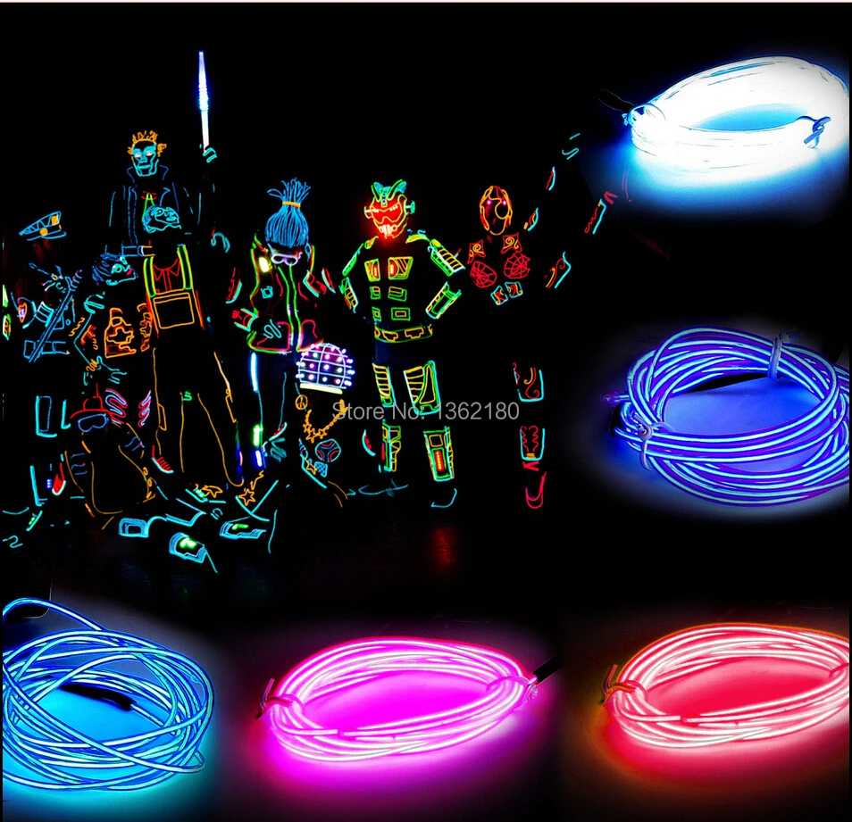 2 pcs of LED Neon 3M 10 Feet EL Wire led Light Rope el wire driver ac + BATTERY PACK 7 color hot Free shipping | Лампы и освещение