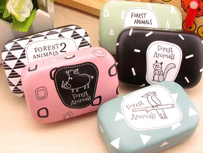 Forest Animals Cosmetic Contact lens case with mirror colored contact cute Lovely Travel box Eyewear Accessories | Аксессуары для