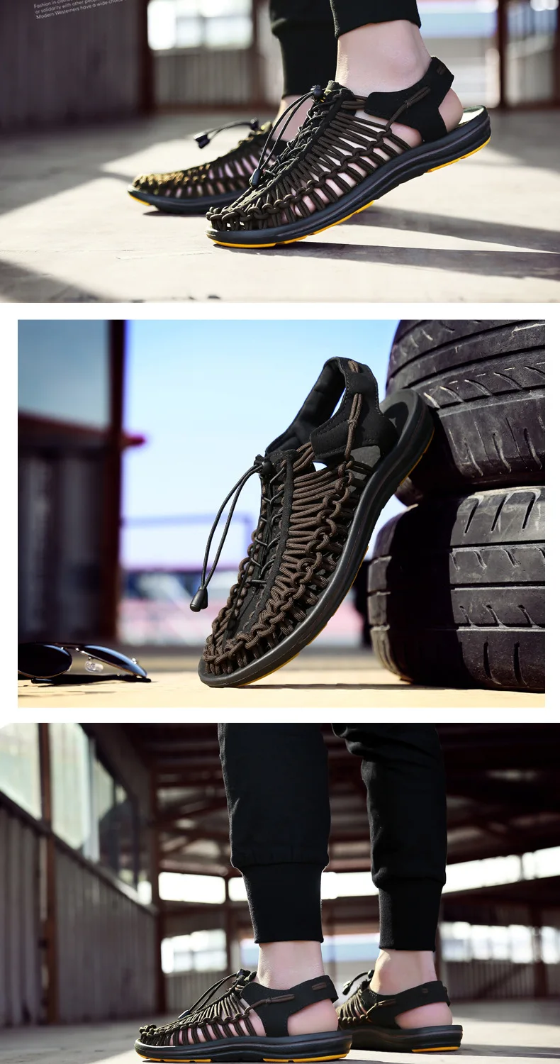 Water Shoes Beach Men's Woven New Style Leisure Sandals Tide Vietnam Rome Korean Style Mesh Slippers Breathable Summer Sandals