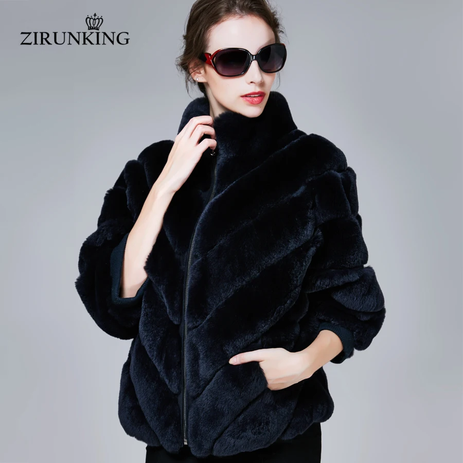 ZIRUNKING женский Настоящий мех кролика пальто Женский рукав летучая мышь натуральный мех куртка Верхняя одежда Пальто из натурального кроличьего меха Одежда ZC1704
