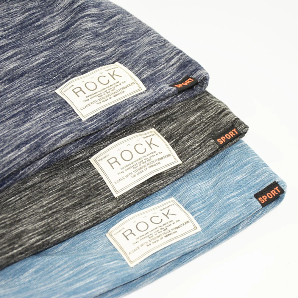 

Hip Hop Cap Winter Solid Color Beanie ROCK Patch Fleece Lining Casual Men Hat