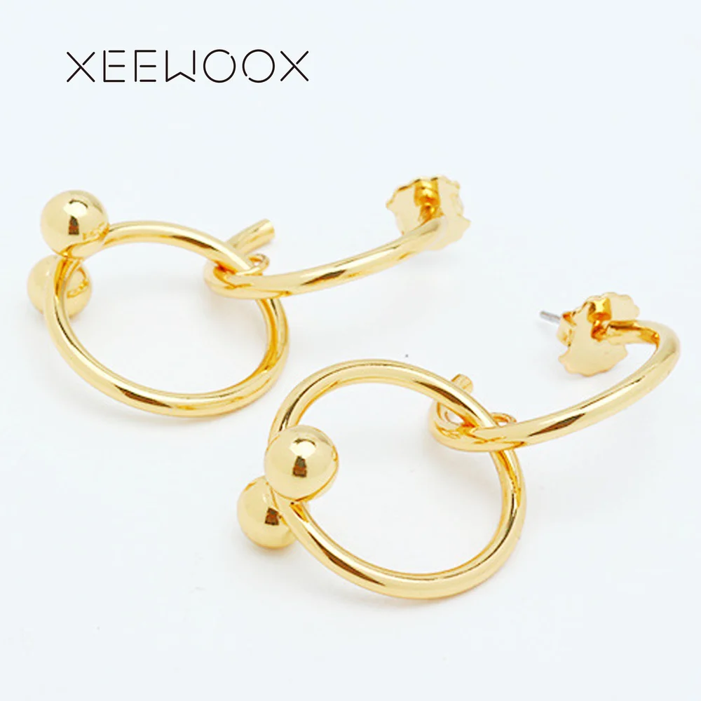 Гипербола себе женщина серьги большой круг 14 К падение асимметричные XEEWOOX мода
