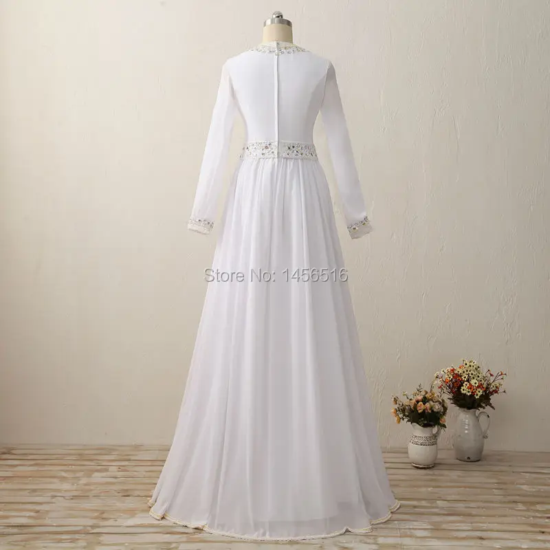 Настоящая модель vestido de festa Longo с длинным рукавом белый шифон бисером Арабский мусульманский вечернее платье Дубай Кафтан Robe De Soiree