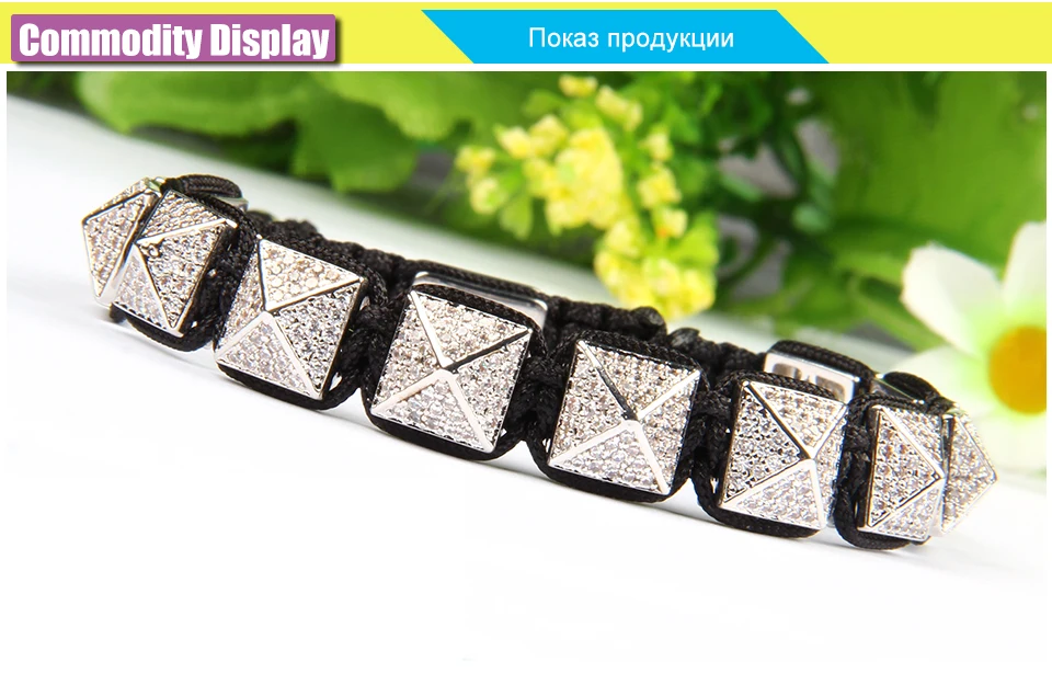 Ailatu роскошный мужской Micro Pave прозрачный CZ Пирамида плетеный браслет мужской подарок 10x10 мм Высокое качество