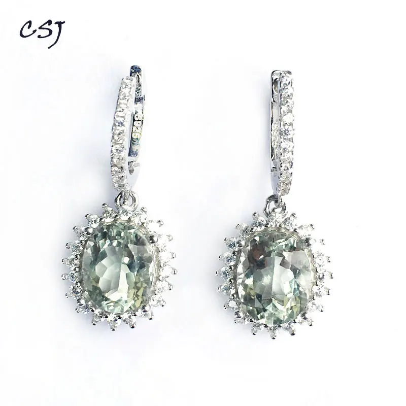 Женские серьги с подвеской CSJ из серебра 925 пробы натуральным зеленым аметистом