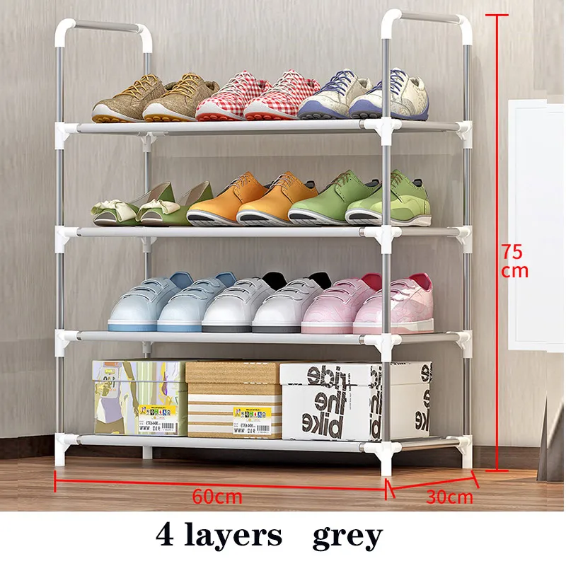 4 layer grey DIY стеллаж для хранения обуви 3/4/4/6/7 слой нетканый материал обувной шкаф полки домой Дверь прихожей обувь Органайзер подставка держатель полки - Цвет: 4 layer grey