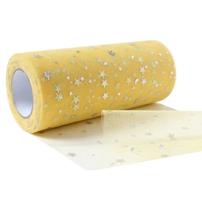 Yellow Серебристая звезда блесток Тюль рулон 25 ярдов 15 см катушка пачка Свадебная отделка органзы Лазерная DIY ремесло день рождения поставки - Цвет: Yellow