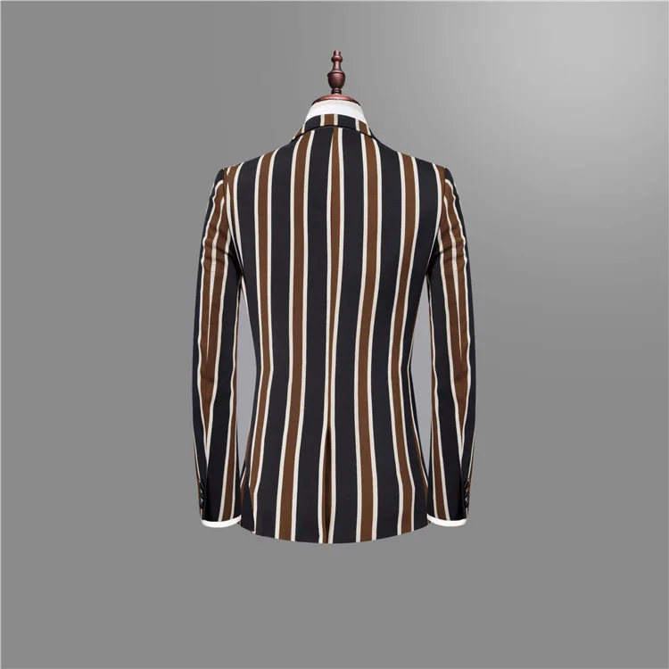 

Autumn Men's British Slim Suit Men's Stripe Suit Three-Piece Men's Tuxedo Wedding Dress