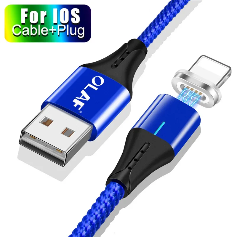 Двусторонний Магнитный usb-кабель Олаф, Магнитный зарядный кабель для iPhone XS Max XR X 8 7 6 6S 5 5S, шнур для iPad - Цвет: Blue IOS Cable