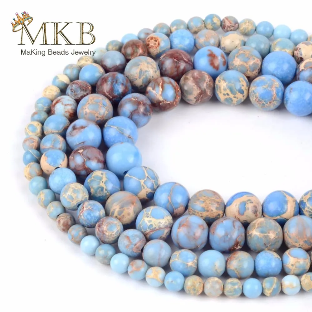 

Wholesale Light Blue Sea Sediment Imperial Jaspers Round Beads For Jewelry Making 4 6 8 10mm Natural Stone Beads for Needlework