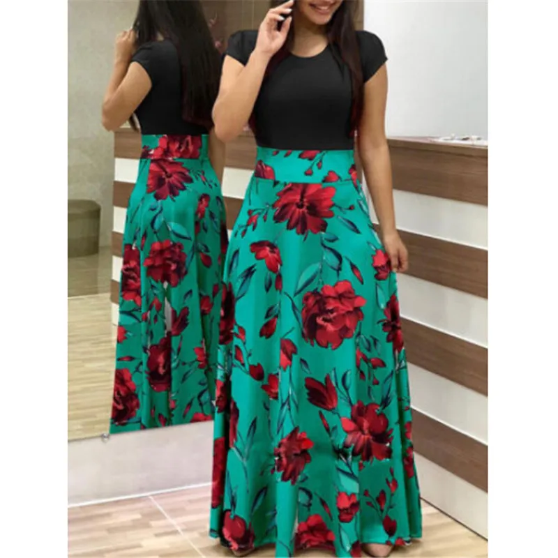 Женское платье с коротким рукавом Boho повседневное длинное вечернее макси