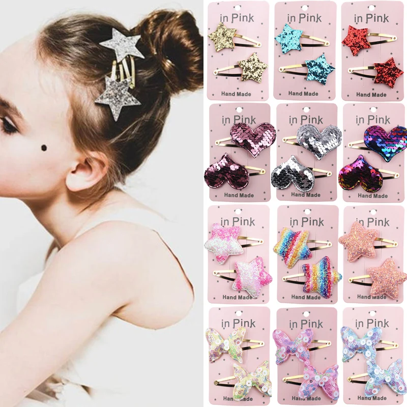 Заколка для волос блестящая женская милый зажим с блестками бабочкой короной