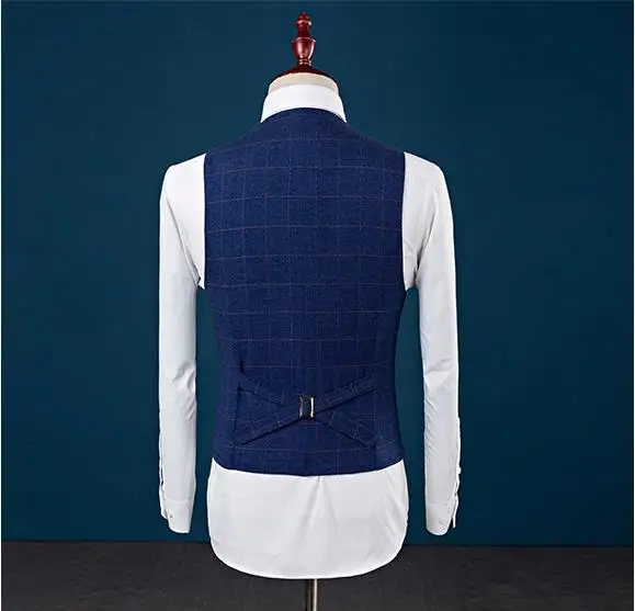 Мужской шерстяной костюм в сетку облегающий для отдыха и свадьбы мужское пальто