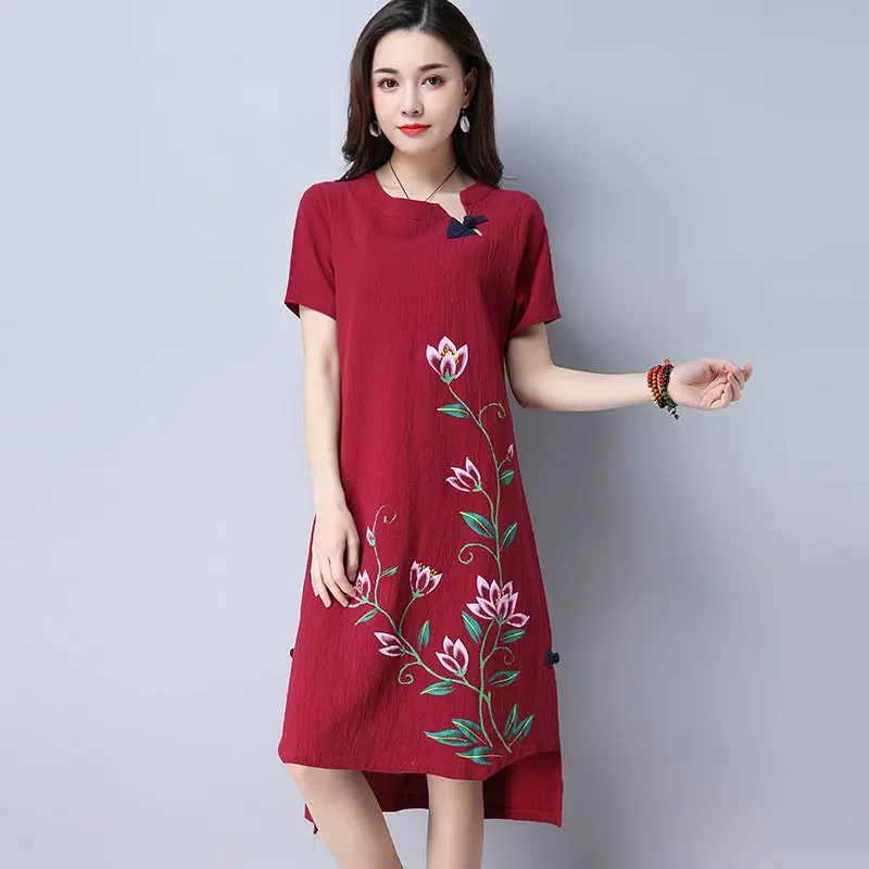 Summer dress 2017 новый китайский стиль хлопок белье vestidos femininas повседневная печать