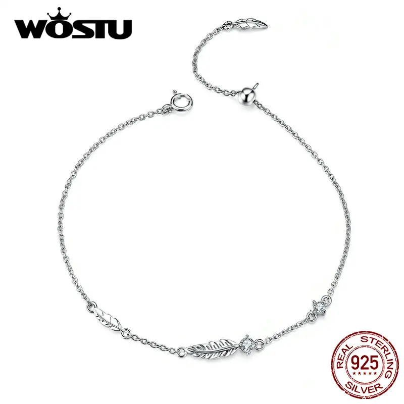WOSTU браслеты с перьями из стерлингового серебра 925 пробы CZ камень Европейский