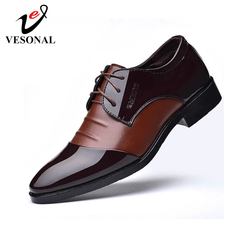 Мужская обувь из лакированной кожи VESONAL Классическая винтажная офисная деловая