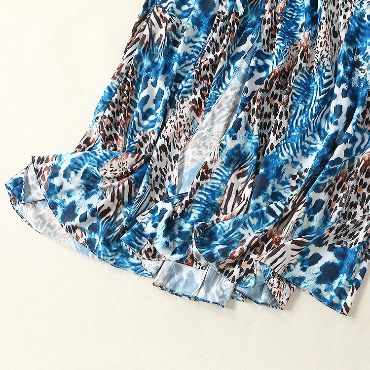 Европейское сексуальное леопардовое Плиссированное длинное платье с v образным