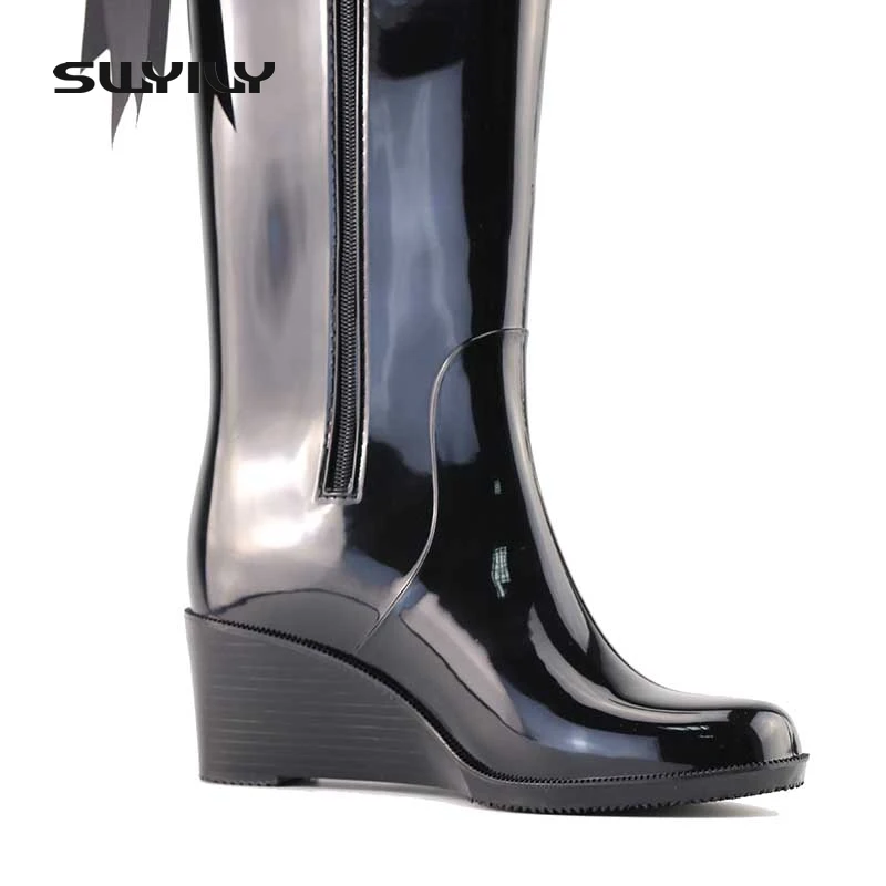 2018 высокие сапоги модная Нескользящая водонепроницаемая обувь с бантиком