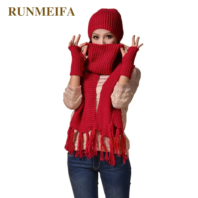 RUNMEIFA новый модный шарф и шапка для женщин Зимний мягкий акриловый шапочки