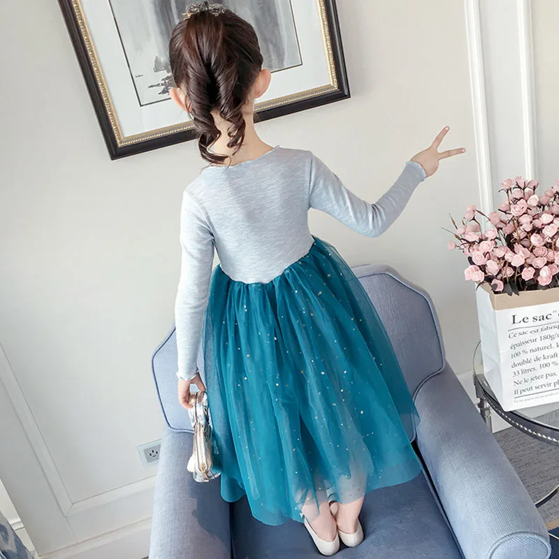 Весенне-осеннее платье для девочек с длинным рукавом платья блестками