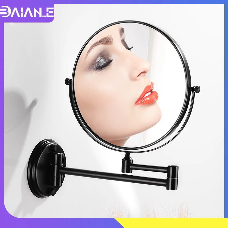 

Bathroom Mirror Black Stainless Steel Cosmetic Mirror Magnifying 8 inch Round Folding Makeup Mirror Wall Mounted Adjustable