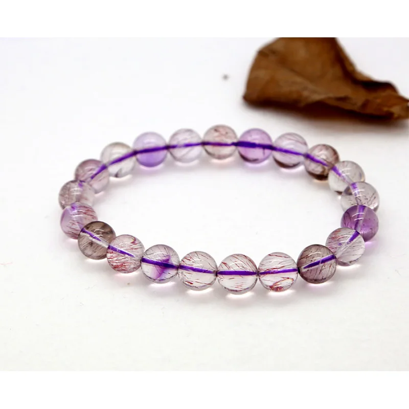 

Wholesale Natural Genuine Clear Purple Super Seven Stretch Bracelet Round Melody Stone Beads 9mm Three backbone