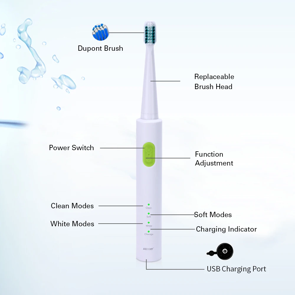 AZDENT Горячая Мода AZ-1 Pro электрическая звуковая зубная щетка USB зарядное устройство перезаряжаемый зуб с 4 головками зубная щетка водонепроницаемый