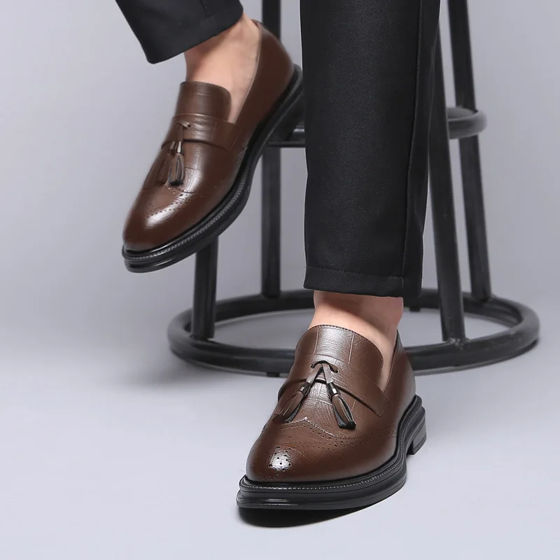 2019 summer new men's business dress pointed British casual fringe calfskin shoes mature Men Designer black Shoes | Обувь