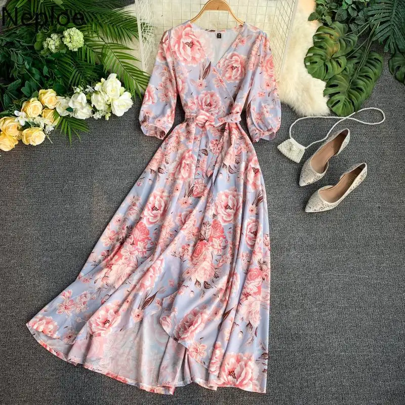 Neploe/элегантные женские платья новинка v образный вырез пышные рукава Vestidos Irregualr