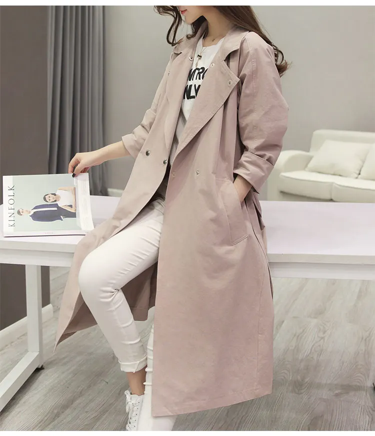 Новинка 2020 женская модная универсальная тонкая двубортная Длинная ветровка