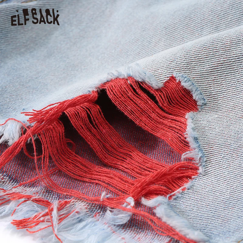Женские рваные джинсовые шорты ELF SACK со средней посадкой в уличном стиле