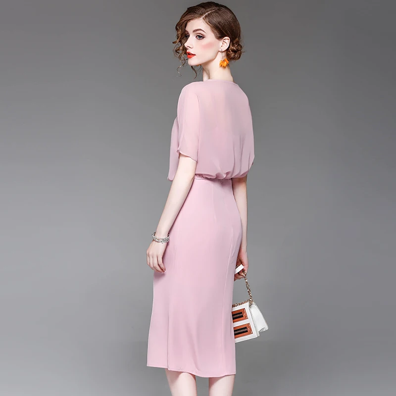 Весна-осень женские модельные Сапоги выше колена длиной до икры розовое платье