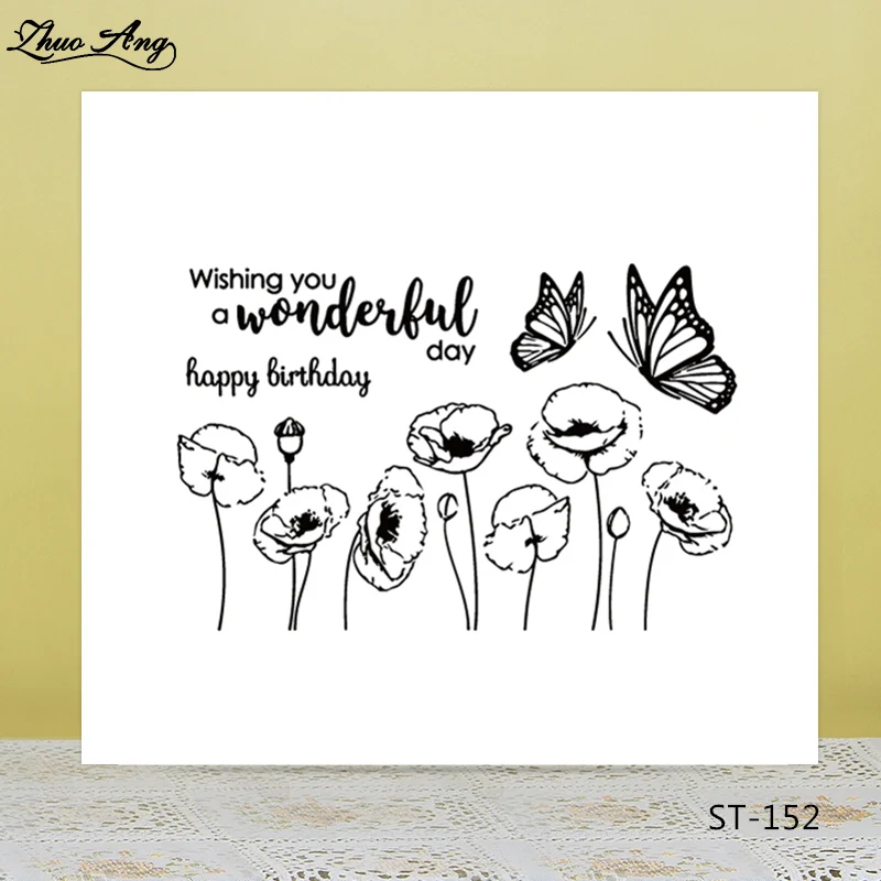 

ZhuoAng Slim and Fragile Flowers Butterfly Clear Stamps For DIY Scrapbooking/Card Making/Album Decorative Silicon Stamp Crafts