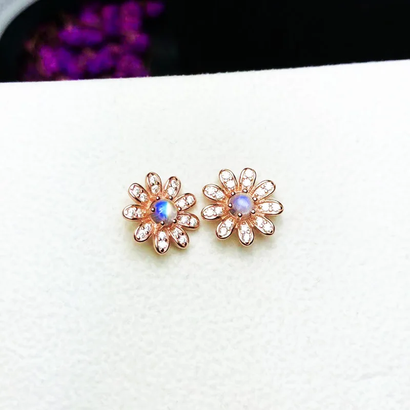 

Blue brilliance moonstone stud earrings 4 mm natural moonstone silver earrings solid 925 silver moonstone jewelry