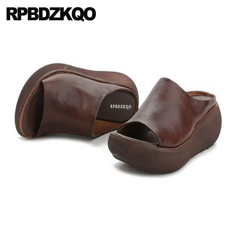 

Pumps Wedge Sandals High Heels Platform Brown Slip On Designer Women Shoes Ethnic Open Toe Flatform Harajuku Slippers Slides