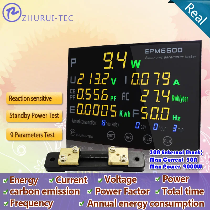 EPM6600 300V/30A/9kw AC однофазный тестер электрических параметров/кВтч метр/счетчик