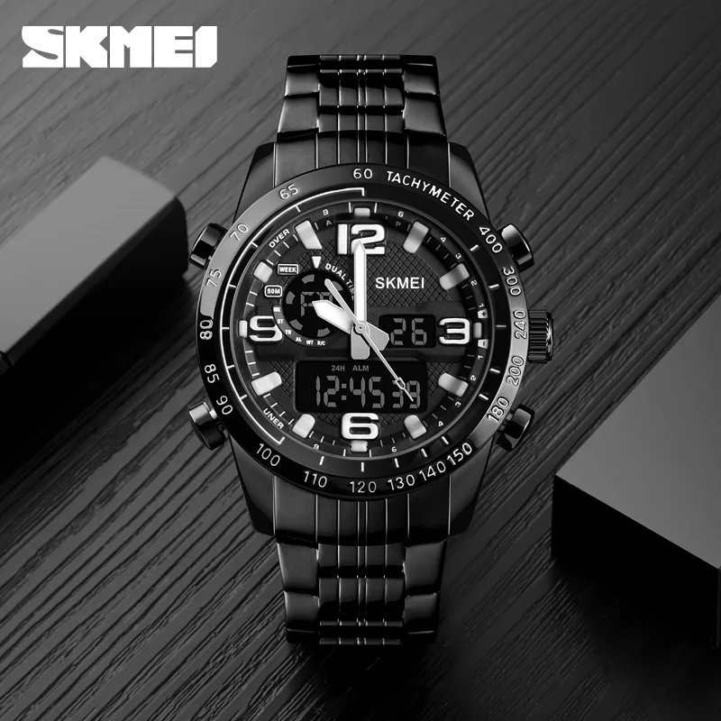 SKMEI Luxury Brand Military Waterproof Watch Men Stainless Steel Sport Digital Fashion Quartz Countdown Wristwatch Clock Relogio | Наручные