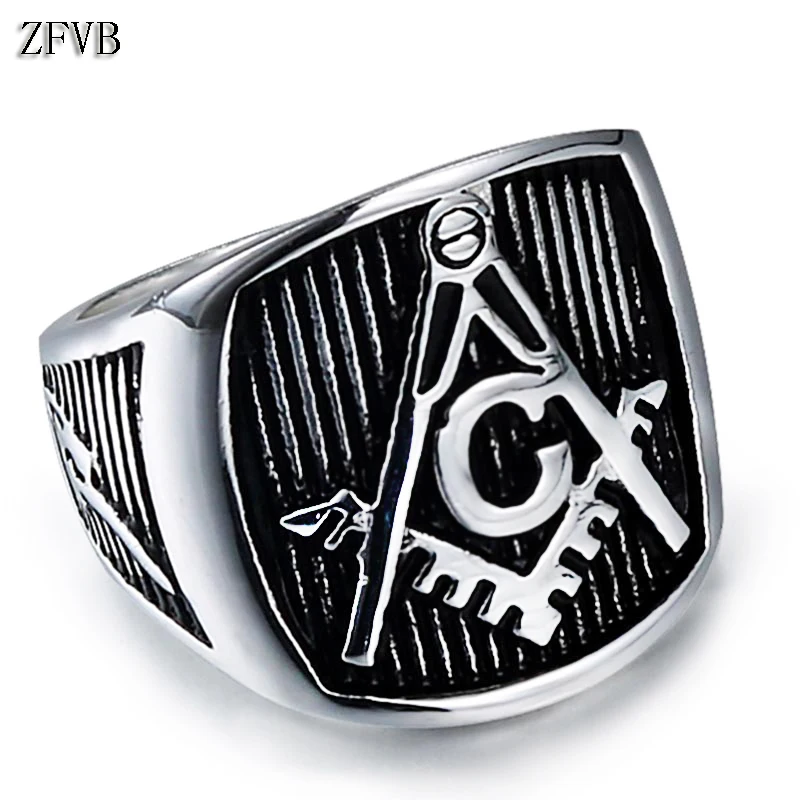 ZFVB 316L нержавеющая сталь Freemason Signet кольцо для мужчин s Серебряный цвет масонские