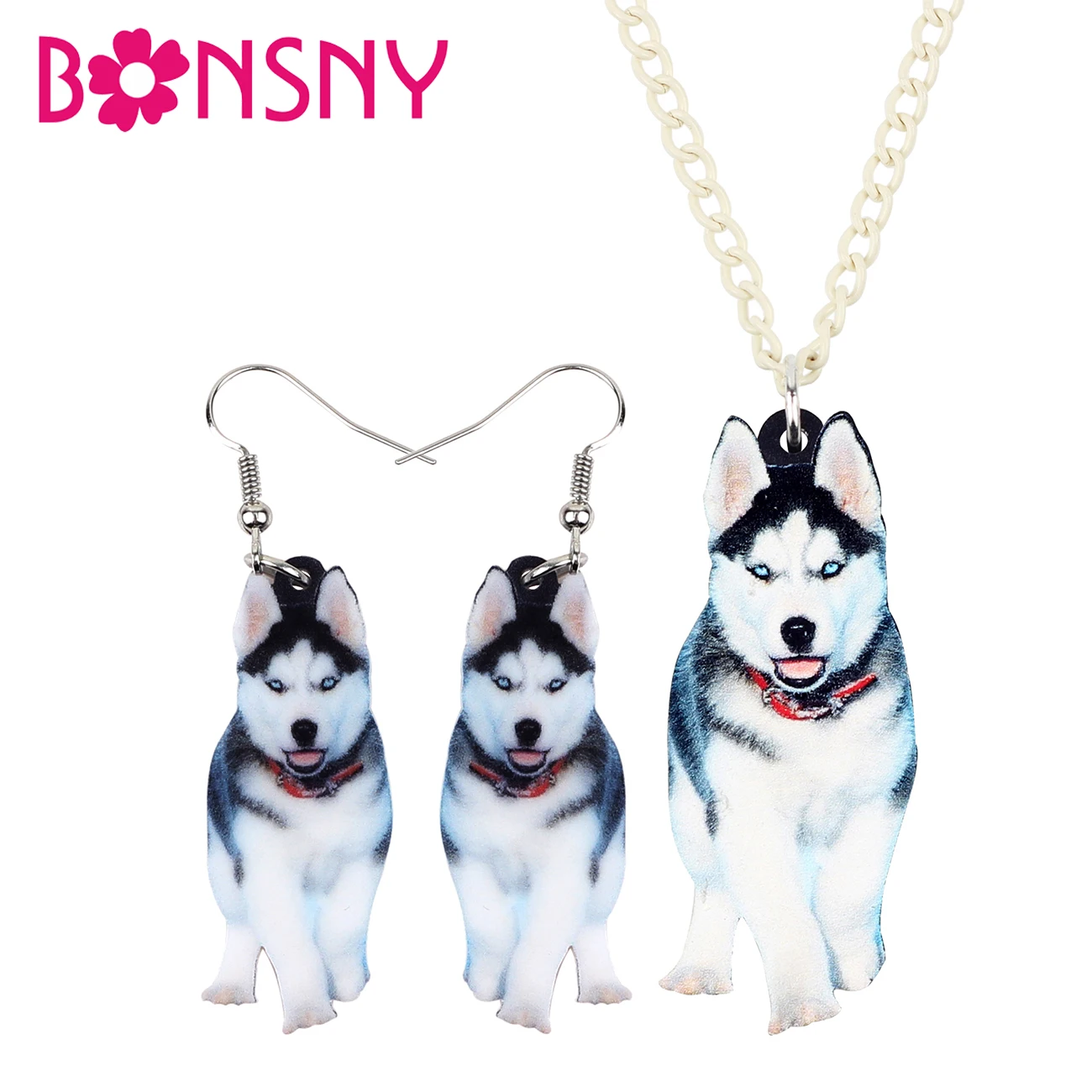 Bonsny Акриловые Яркие Ювелирные наборы с сибирской собакой Хаски серьги ожерелье
