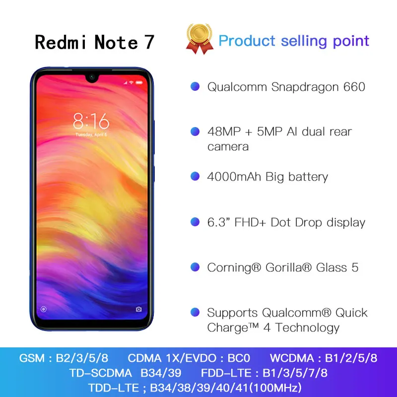 Глобальный Встроенная память Xiaomi Redmi Note 7 64 Гб 4 Оперативная Мобильный телефон