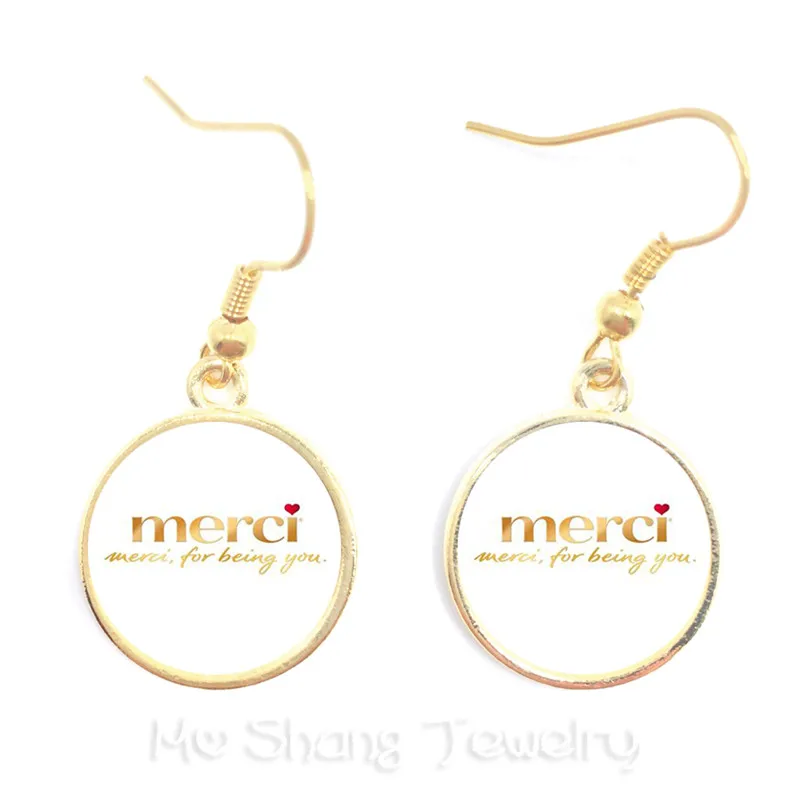 Teachers Gifts Handmade Glass Cabochon Super Maitresse Drop Earrings Merci Jewlery For Women Girls | Украшения и аксессуары
