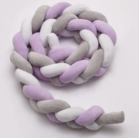 purple white gray Тканевая полоска с узелком, шар, бампер для новорожденных, длинная плетеная подушка, детская кровать, бампер в кроватку, декор для детской комнаты, плюшевая игрушка WD001 - Цвет: purple white gray