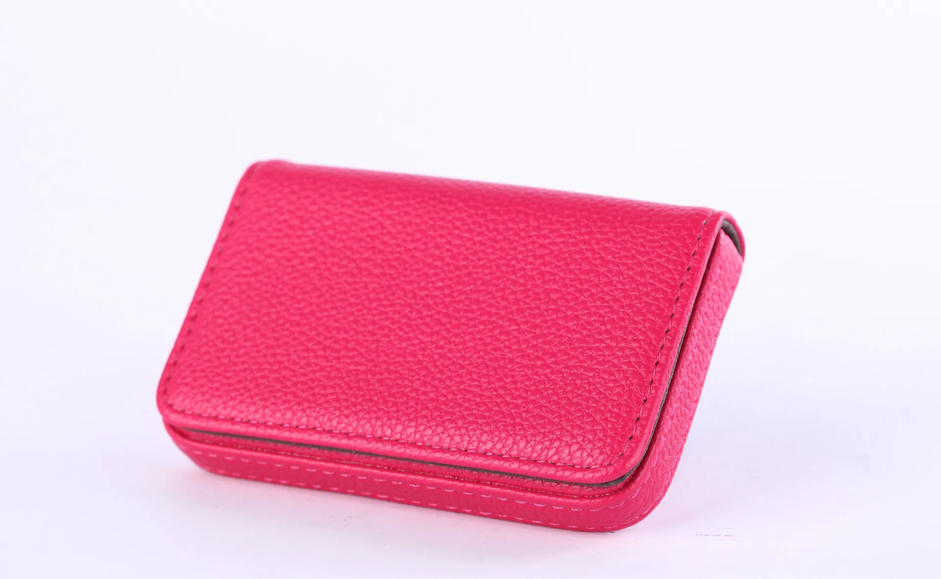 Rose Red EZONE 1PC Business Card Holder PU Leather High Quality Card Bag High-end Rose Red/Apricot/Coffee 9 Color Magnetic Button Design - Color: Rose Red