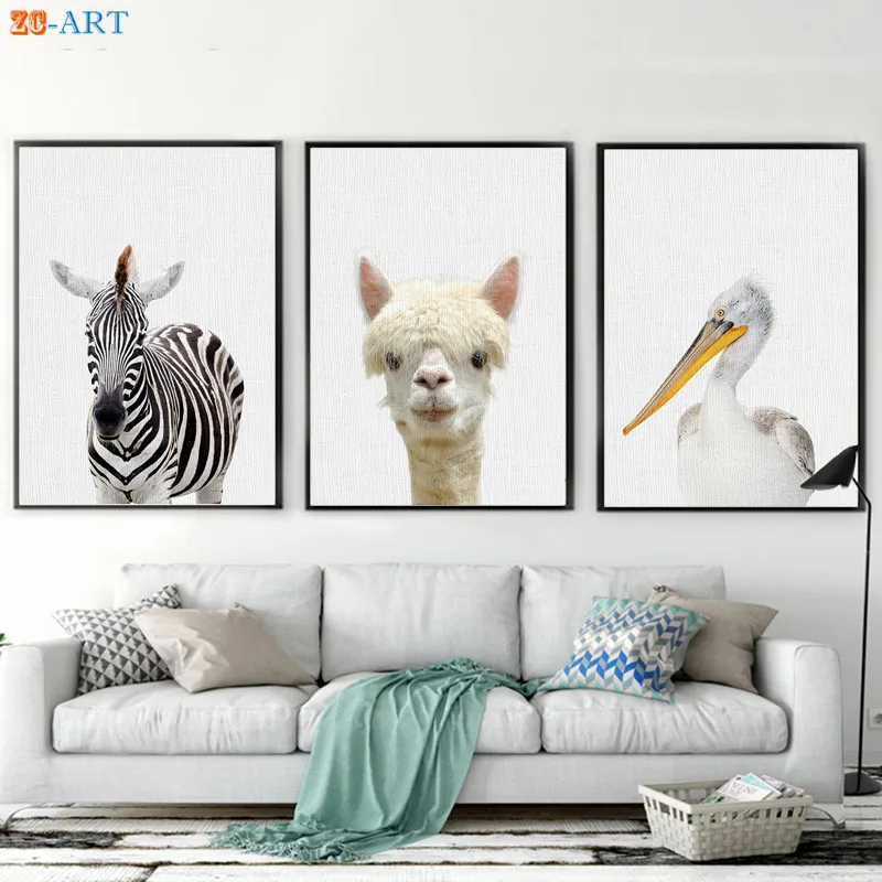 Альпака кенгуру с принтом Зебра Детские картина рисунком животных Детская Wall Art