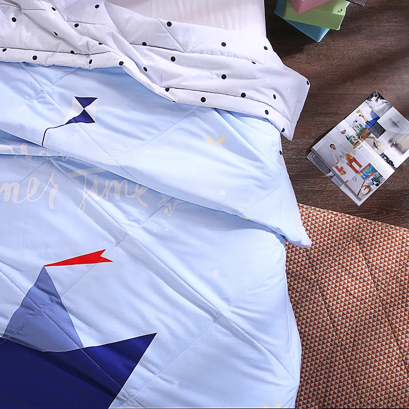 Blue Boat Cartoon Pattern Blanket Comforter Bed Cover Quilting Summer Quilt Home Textiles Suitable For Children Kids Men Adult | Дом и сад