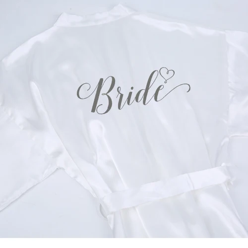 white robe grey text Sisbigdey; Соблазнительные туфли с серебряными халат пижамы для невест получать халат замужем невесты свадебное белье мама сестра из халат атласный - Цвет: white robe grey text